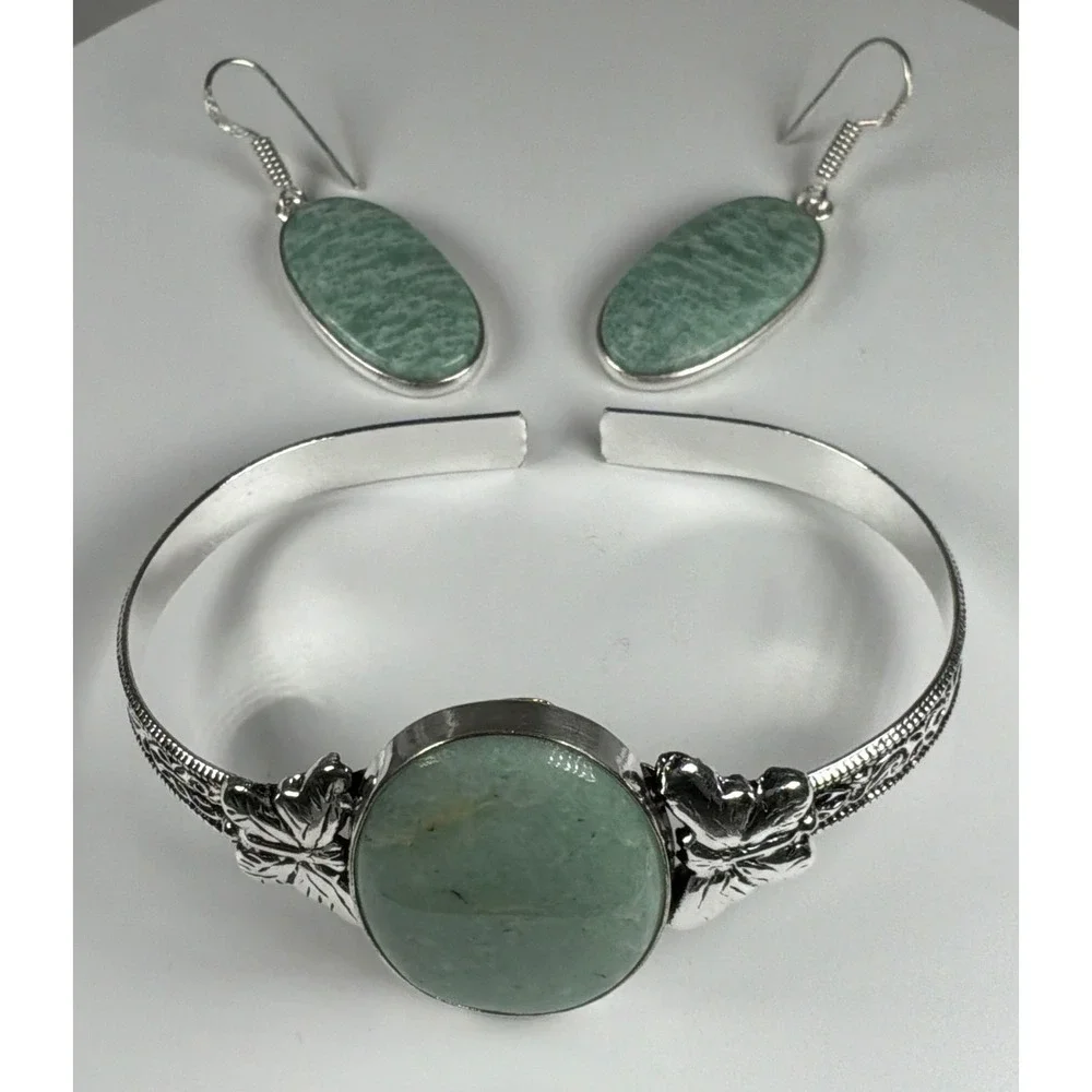 Amazonite Butterfly Jewelry Set – Cuff Bracelet & Matching Earrings